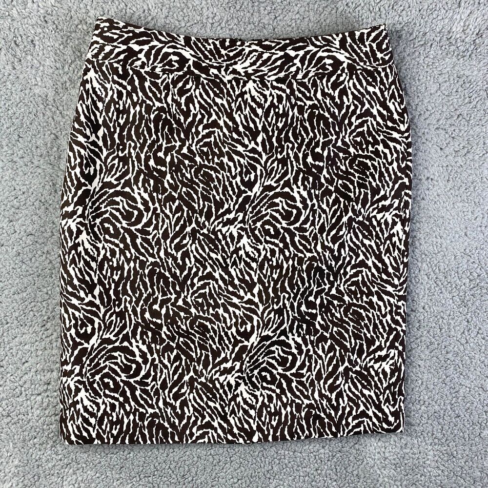 Ann Taylor Loft Womans Cotton Silk Pencil Skirt Brown White  Sz 6 Zip Closure